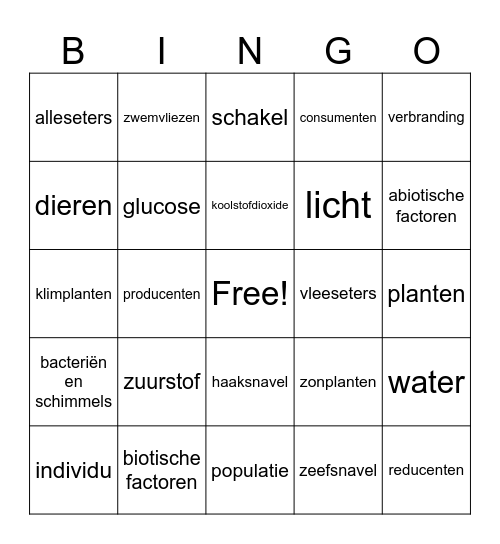 Ecologie (3BB) Bingo Card