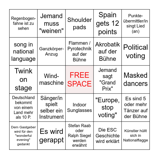 ESC 2025 Bingo Card