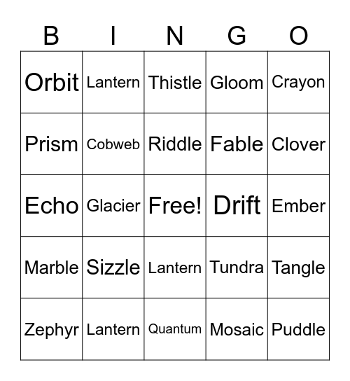 Sample Bingo Card
