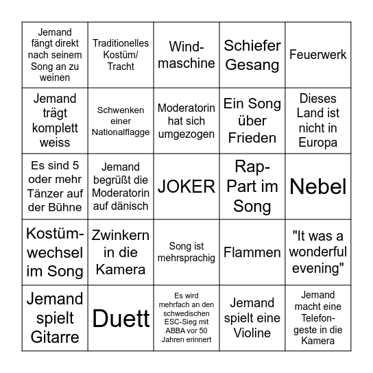 ESC Bingo Card