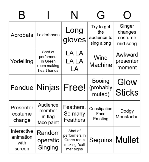 Eurovision 2025 Bingo Card