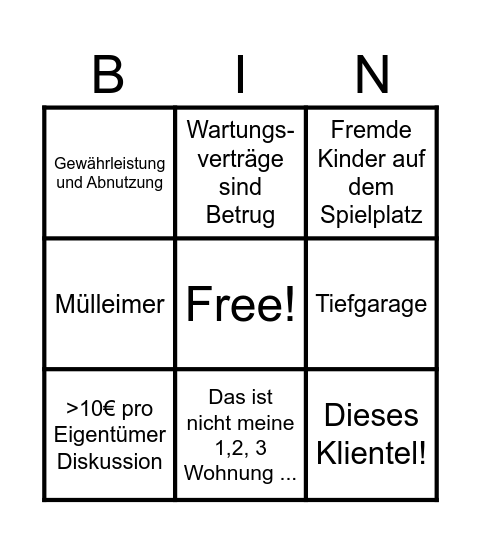 Eigentümerversammlung Bingo Card