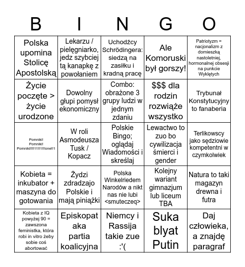 Polskie Bingo Card