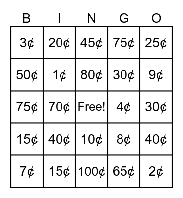 MONEY BINGO! Bingo Card