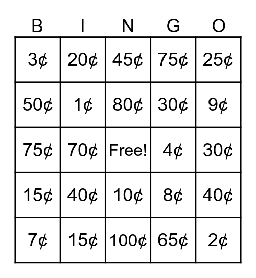 MONEY BINGO! Bingo Card