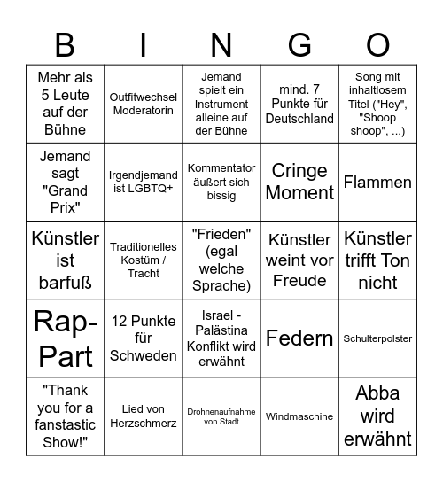 ESC Bingo 2025 Bingo Card