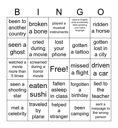 PRESENT PERFECT Bingo Card