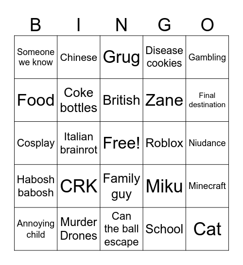 Tiktok Bingo Card