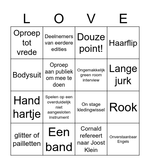 Songfestival Finale Bingo Card
