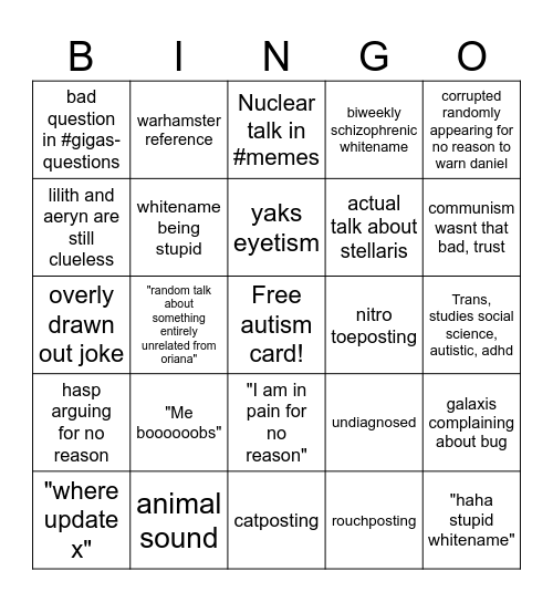 Gigass Bingo Card