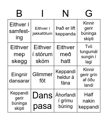 Eurovision Bingo Card