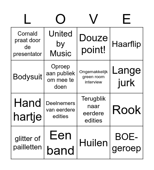 Songfestival Finale Bingo Card