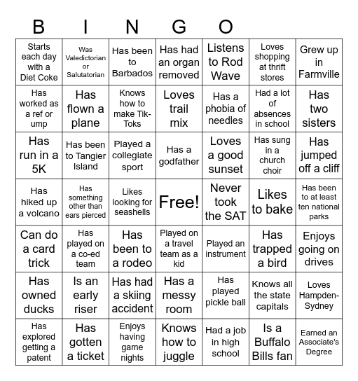 Mick's Mix Bingo Card