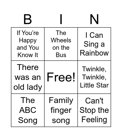 Musical Bingo Card
