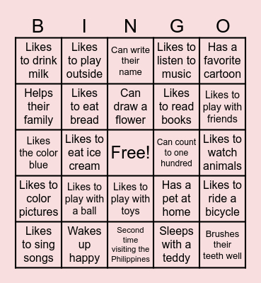 Habits and Interests Kids' Bingo Card