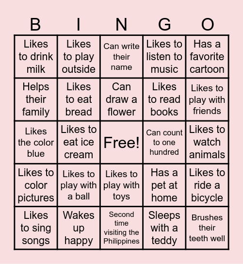 Habits and Interests Kids' Bingo Card