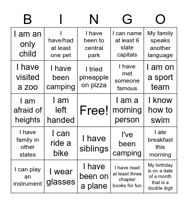 Fun Bingo! Bingo Card
