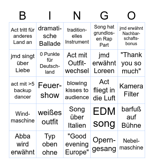 Eurovision 2025 Bingo Card