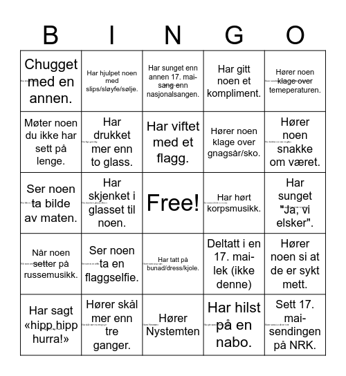 17. mai BINGO Card