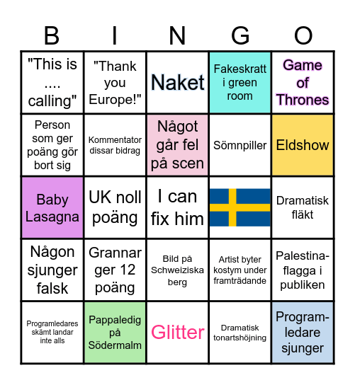 EUROVISION BINGO Card