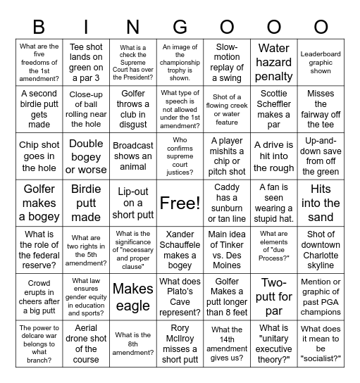 U.S. Government and Golf Bingo - Happy Friday! Bingo Card