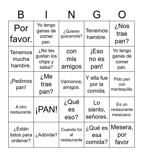 ¡PAN! 2 Bingo Card