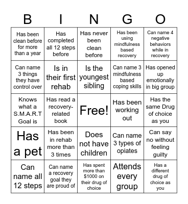Recovery Bingo! Bingo Card