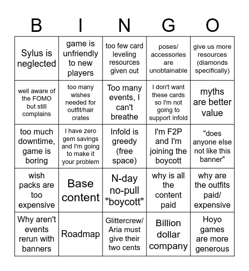 LADS Shill Bingo Card