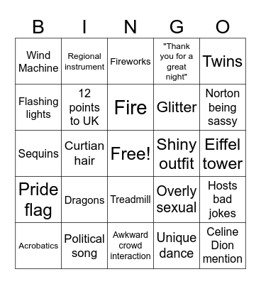 Eurovision 2025 Bingo Card