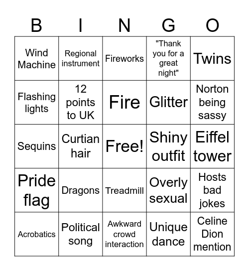 Eurovision 2025 Bingo Card