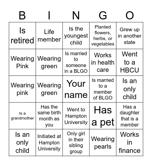 Sisterly Bingo Card
