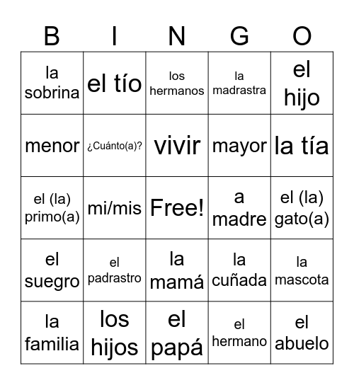 La Familia Bingo Card
