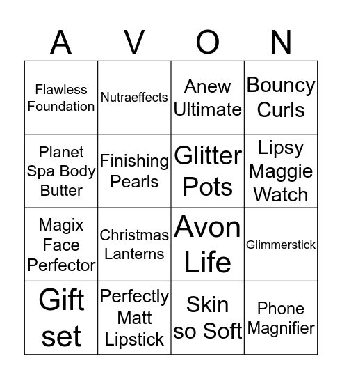 Make up Bingo Card