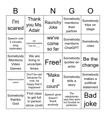 Graduation 2025 Bingo Card