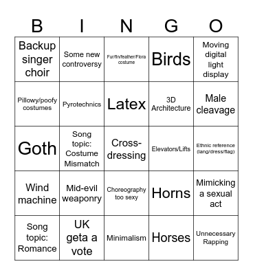 Eurovision Bingo Card