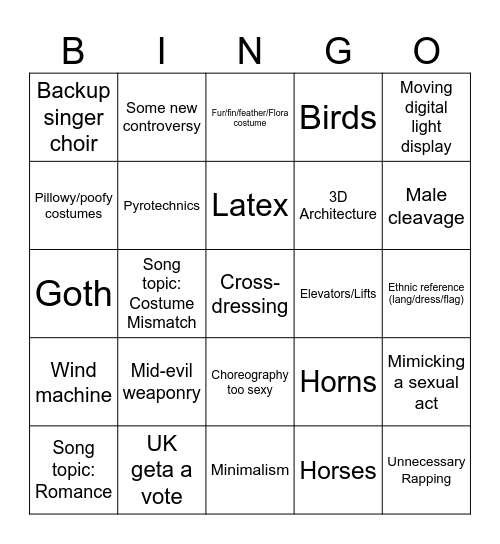 Eurovision Bingo Card