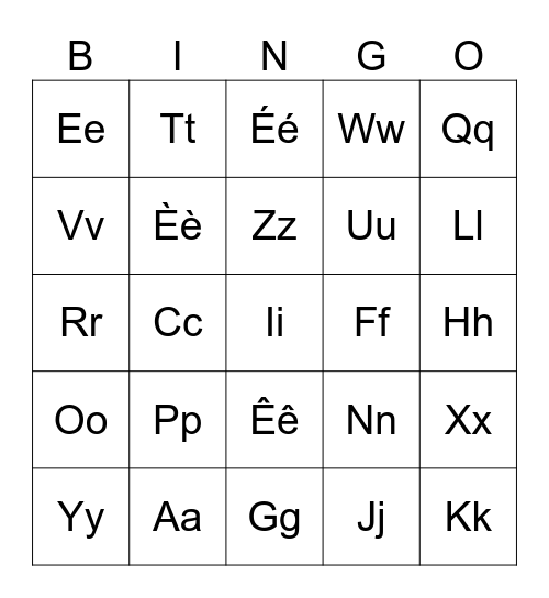 Alphabet Bingo Card