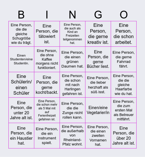 Kennenlern- Bingo Card