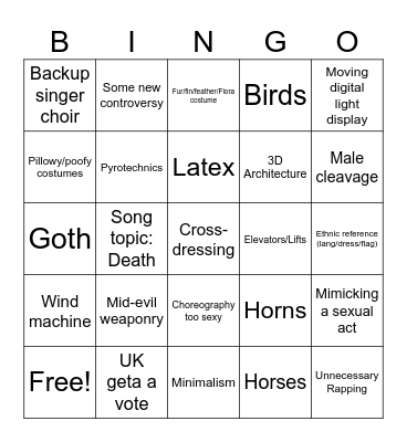 Eurovision Bingo Card