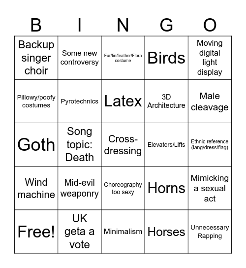Eurovision Bingo Card