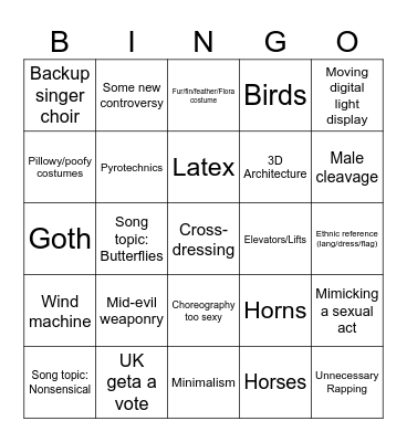 Eurovision Bingo Card