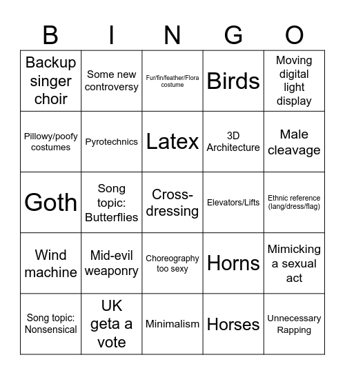 Eurovision Bingo Card