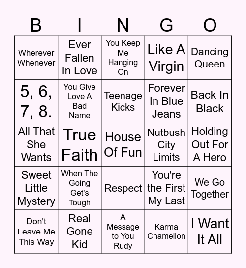 Pop Music Floorfillers 2 Bingo Card