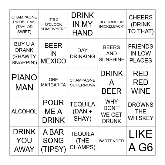 DRINKIN' Bingo Card
