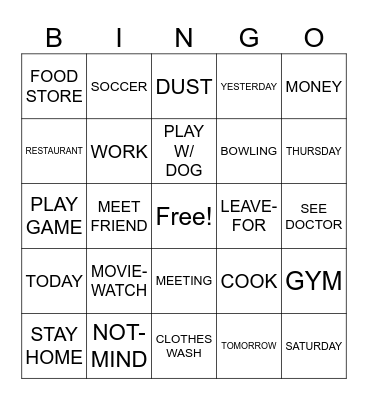 Chores and Activities (5.1, 5.4, 5.5) Bingo Card