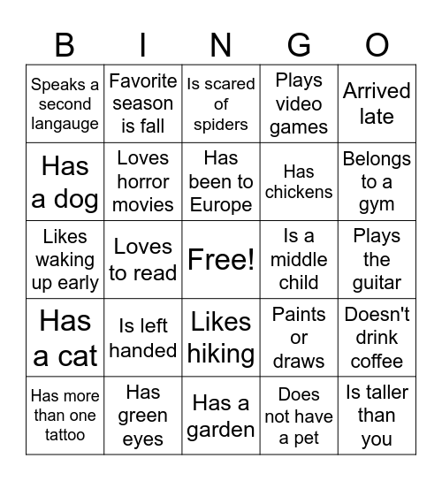 Find Someone Who Bingo Card