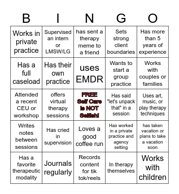 Mental Health Professionals Brunch 2025 Bingo Card