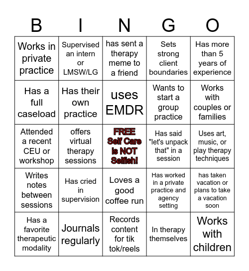 Mental Health Professionals Brunch 2025 Bingo Card