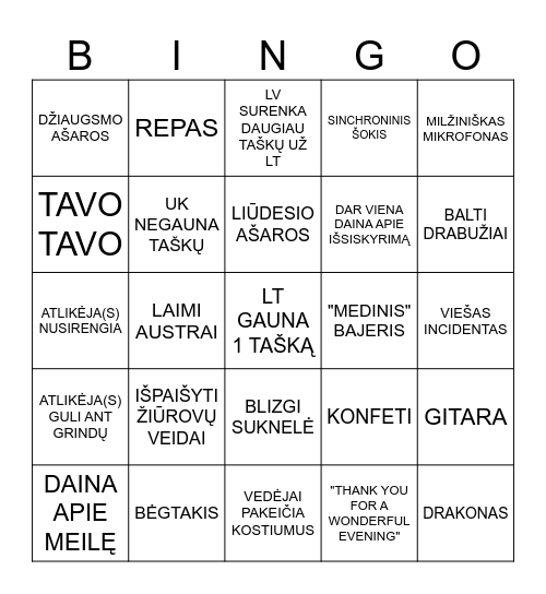 EUROVIZHION 2025 Bingo Card