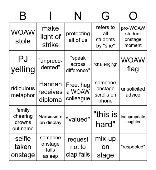Commencement @ W Bingo Card